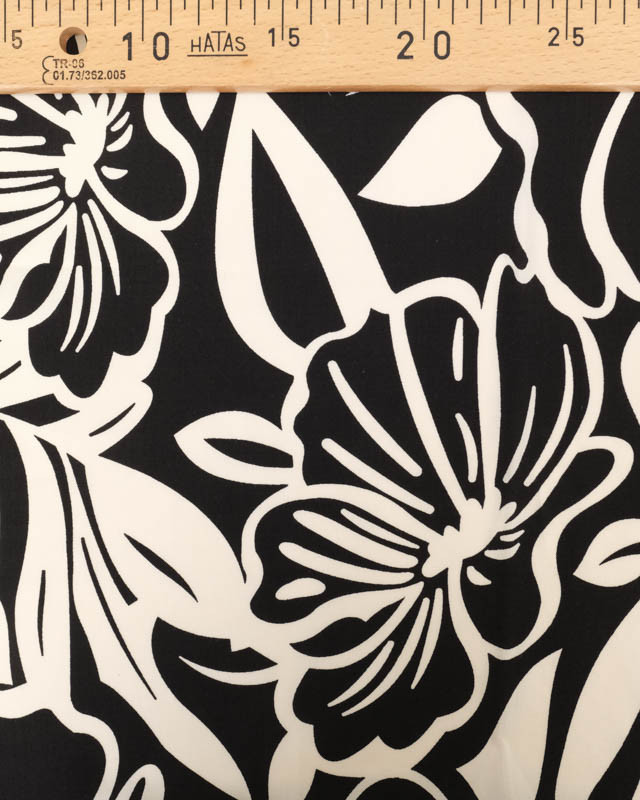 Tissu Viscose Noir Motif Floral Ecru - Mercerine