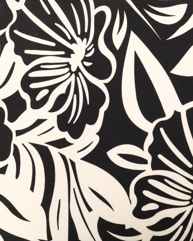 Tissu Viscose Noir Motif Floral Ecru - Mercerine