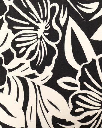 Tissu Viscose Noir Motif Floral Ecru - Mercerine