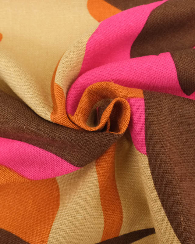 Viscose Lin Fuchsia Grand Motif Floral Marron - Mercerine
