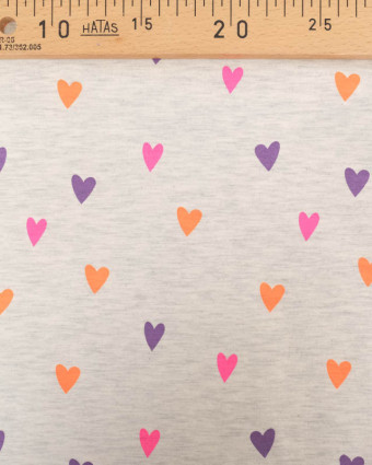 Jersey de Coton Gris Chiné Motif Cœurs Colorés - Poppy Design - Mercerine
