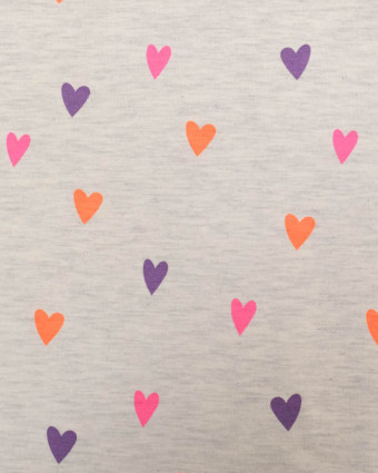 Jersey de Coton Gris Chiné Motif Cœurs Colorés - Poppy Design - Mercerine