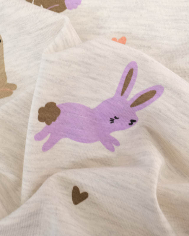 Jersey de Coton Gris Chiné Petit Lapin Coloré - Poppy Design - Mercerine