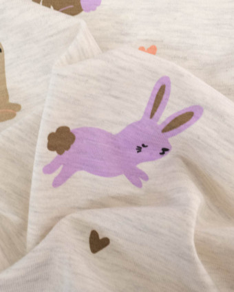 Jersey de Coton Gris Chiné Petit Lapin Coloré - Poppy Design - Mercerine