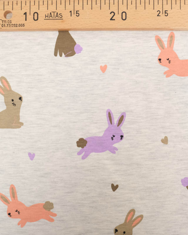 Jersey de Coton Gris Chiné Petit Lapin Coloré - Poppy Design - Mercerine