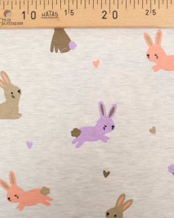 Jersey de Coton Gris Chiné Petit Lapin Coloré - Poppy Design - Mercerine