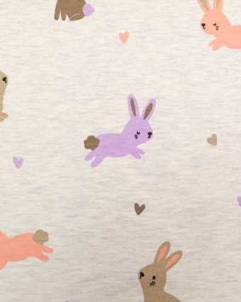 Jersey de Coton Gris Chiné Petit Lapin Coloré - Poppy Design - Mercerine