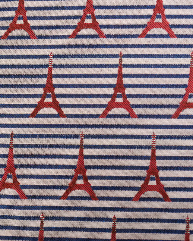 Jacquard Rayures Bleu Marine Motif Tour Eiffel Rouge Lurex - Mercerine