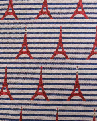 Jacquard Rayures Bleu Marine Motif Tour Eiffel Rouge Lurex - Mercerine