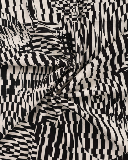 Tissu Rayonnes Stretch Motif Graphique Noir et Ecru - Mercerine