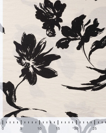 Viscose Mélangée Texturée Ecrue Fleurs Noires - Mercerine