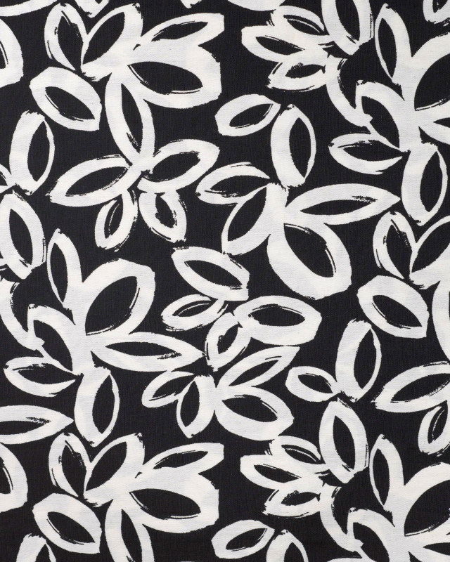 Viscose Mélangée Texturée Noire Motif Floral Ecru - Mercerine