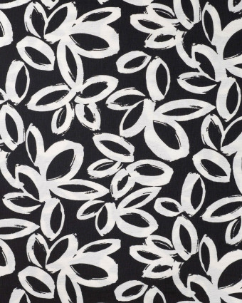 Viscose Mélangée Texturée Noire Motif Floral Ecru - Mercerine