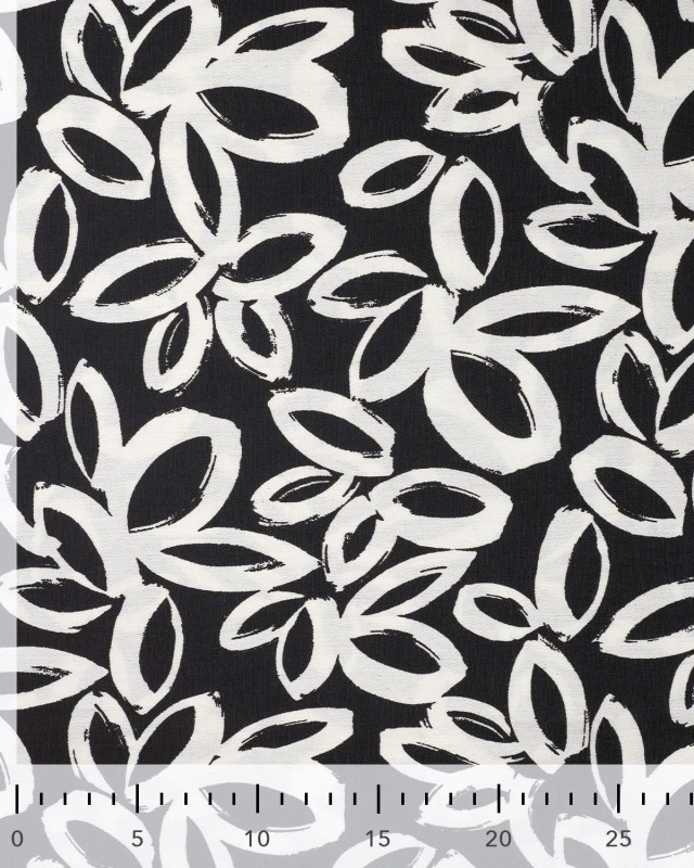 Viscose Mélangée Texturée Noire Motif Floral Ecru - Mercerine