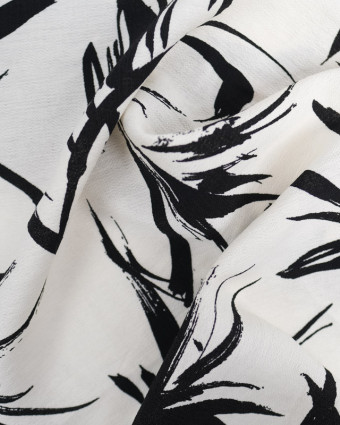 Viscose Mélangée Texturée Ecrue Motif Floral Noir - Mercerine