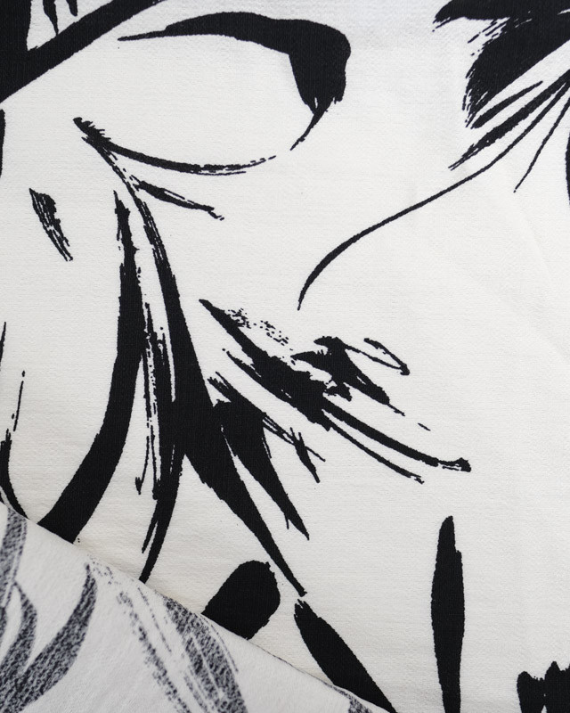 Viscose Mélangée Texturée Ecrue Motif Floral Noir - Mercerine