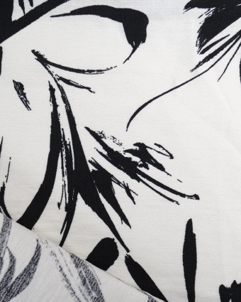 Viscose Mélangée Texturée Ecrue Motif Floral Noir - Mercerine