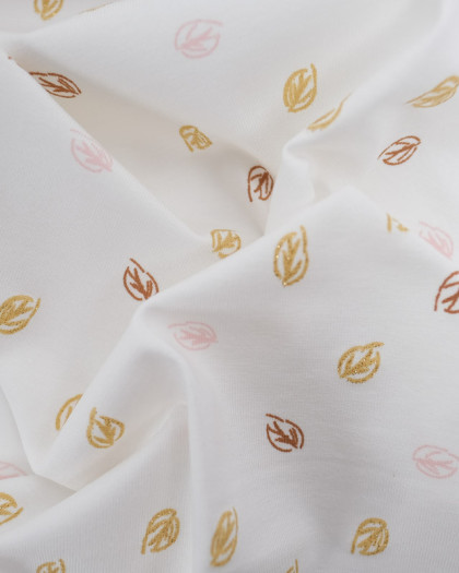 Jersey de Coton Ecru Motif Petites Feuilles Pailletées - Mercerine