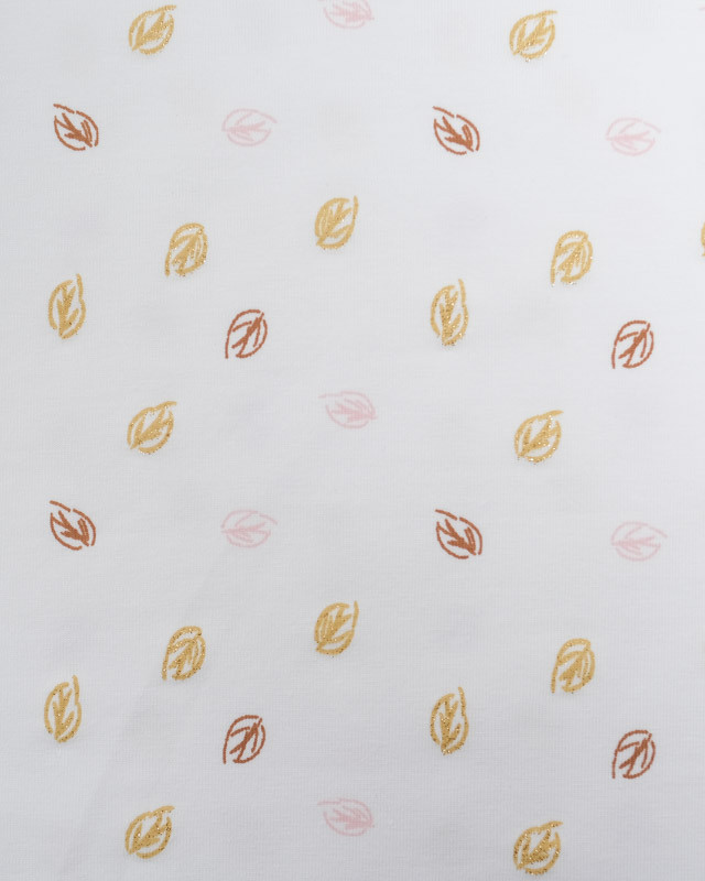 Jersey de Coton Ecru Motif Petites Feuilles Pailletées - Mercerine