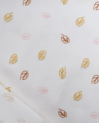 Jersey de Coton Ecru Motif Petites Feuilles Pailletées - Mercerine