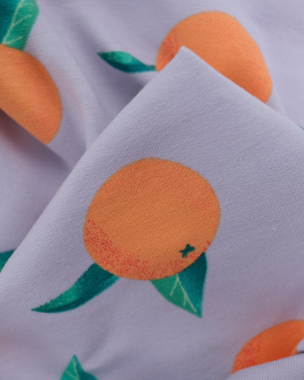 Tissu French Terry Lilas Motif Clémentine - Oeko-Tex - Mercerine
