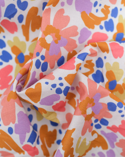 Popeline de Coton Légère Motif Floral Multicolore - Oeko-tex - Mercerine