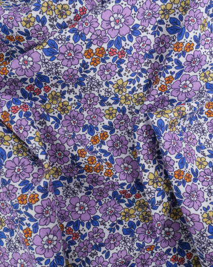 Popeline de Coton Légère Fleurie Mauve - Oeko-Tex  - Mercerine