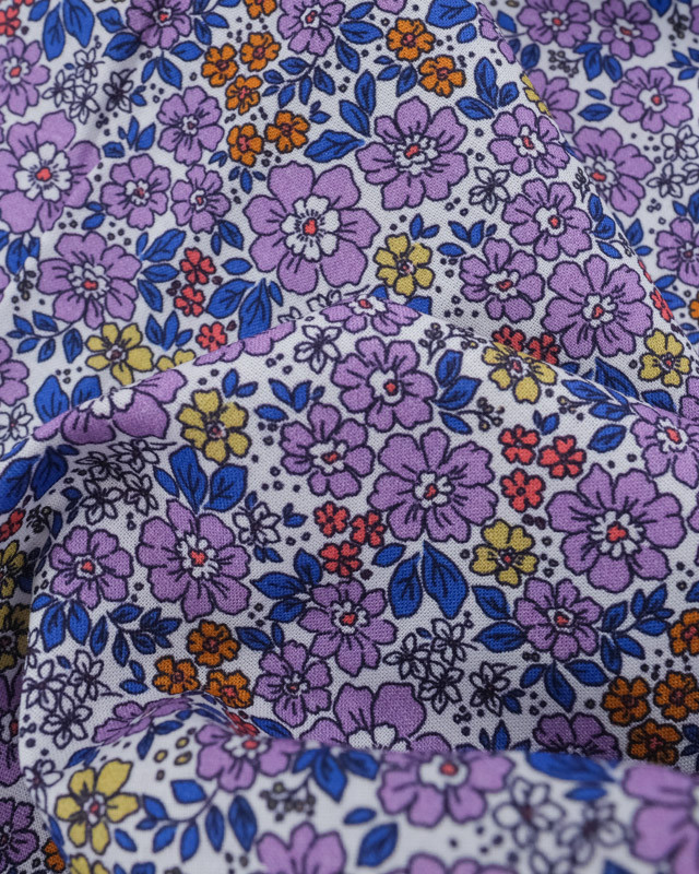Popeline de Coton Légère Fleurie Mauve - Oeko-Tex - Mercerine