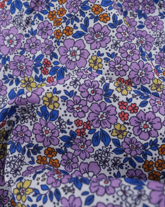 Popeline de Coton Légère Fleurie Mauve - Oeko-Tex - Mercerine