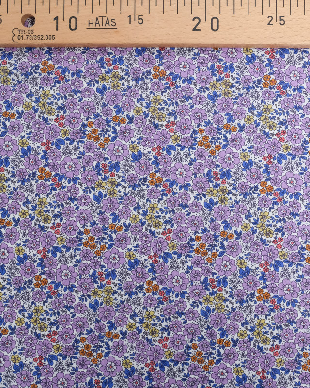 Popeline de Coton Légère Fleurie Mauve - Oeko-Tex - Mercerine