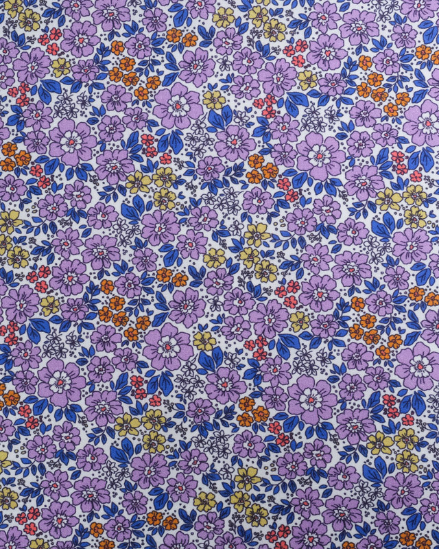 Popeline de Coton Légère Fleurie Mauve - Oeko-Tex - Mercerine