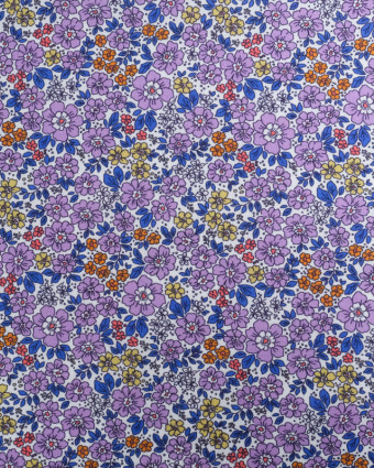 Popeline de Coton Légère Fleurie Mauve - Oeko-Tex - Mercerine
