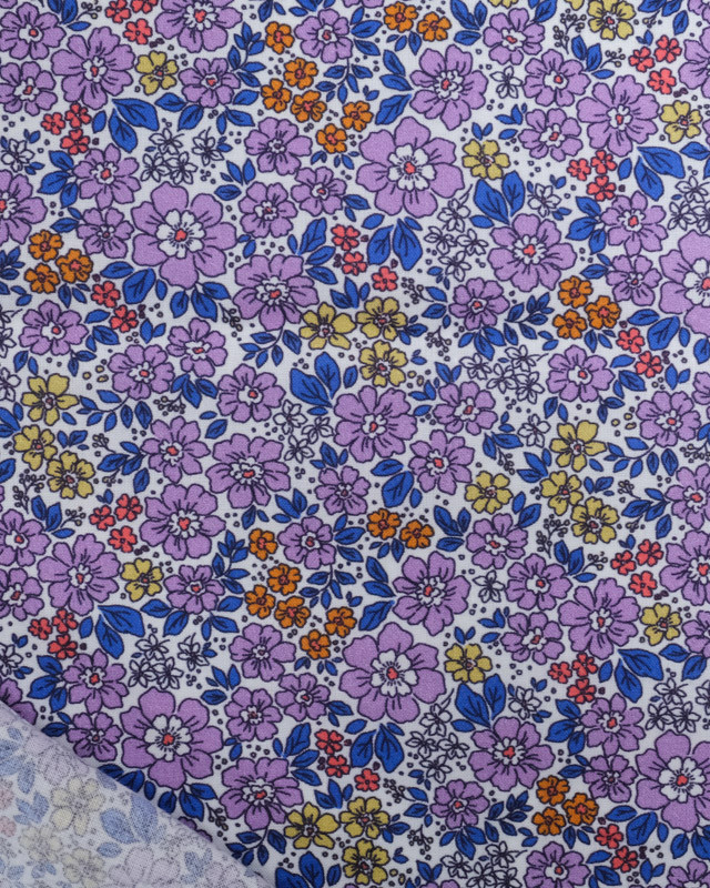 Popeline de Coton Légère Fleurie Mauve - Oeko-Tex - Mercerine