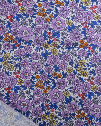 Popeline de Coton Légère Fleurie Mauve - Oeko-Tex - Mercerine