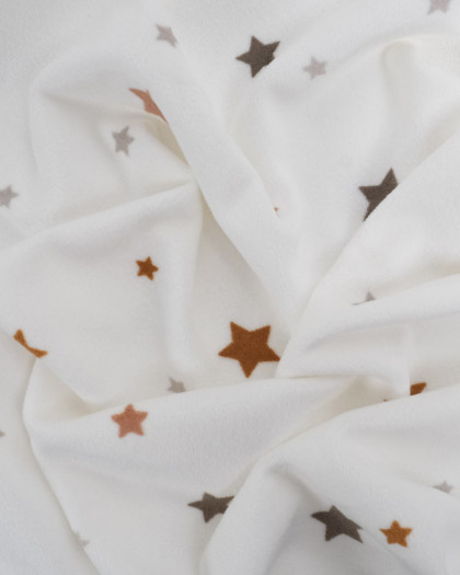 Tissu Doudou Léger Stretch Ecru Motif Etoile - Mercerine