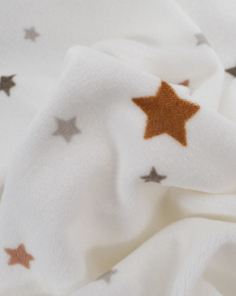 Tissu Doudou Léger Stretch Ecru Motif Etoile - Mercerine