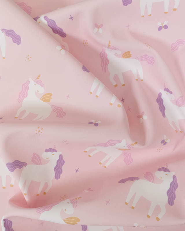 Tissu Imperméable Rose Motif Licorne - Mercerine