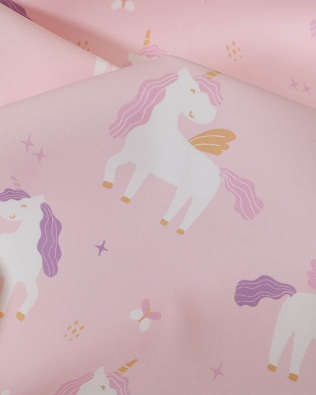 Tissu Imperméable Rose Motif Licorne - Mercerine