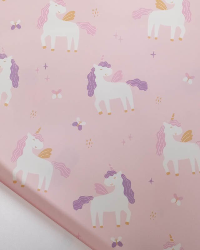 Tissu Imperméable Rose Motif Licorne - Mercerine