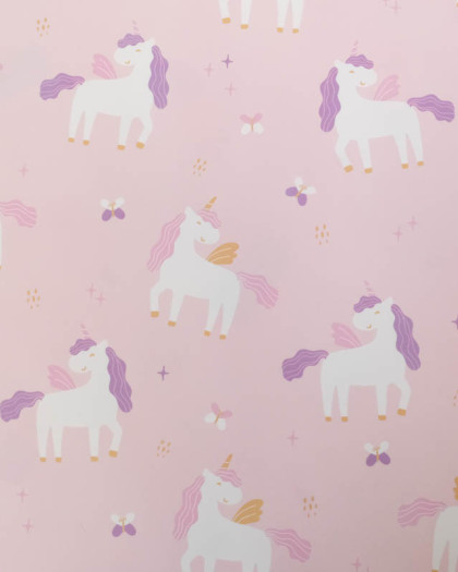 Tissu Imperméable Rose Motif Licorne - Mercerine