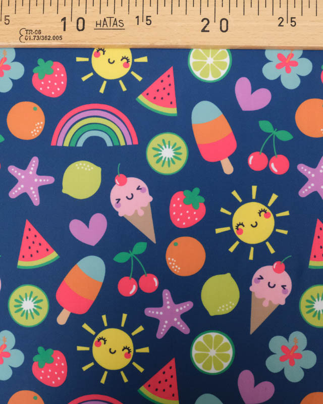Tissu Maillot de Bain Bleu Marine Motif Fantaisie Multicolore - Mercerine