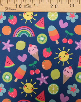 Tissu Maillot de Bain Bleu Marine Motif Fantaisie Multicolore - Mercerine