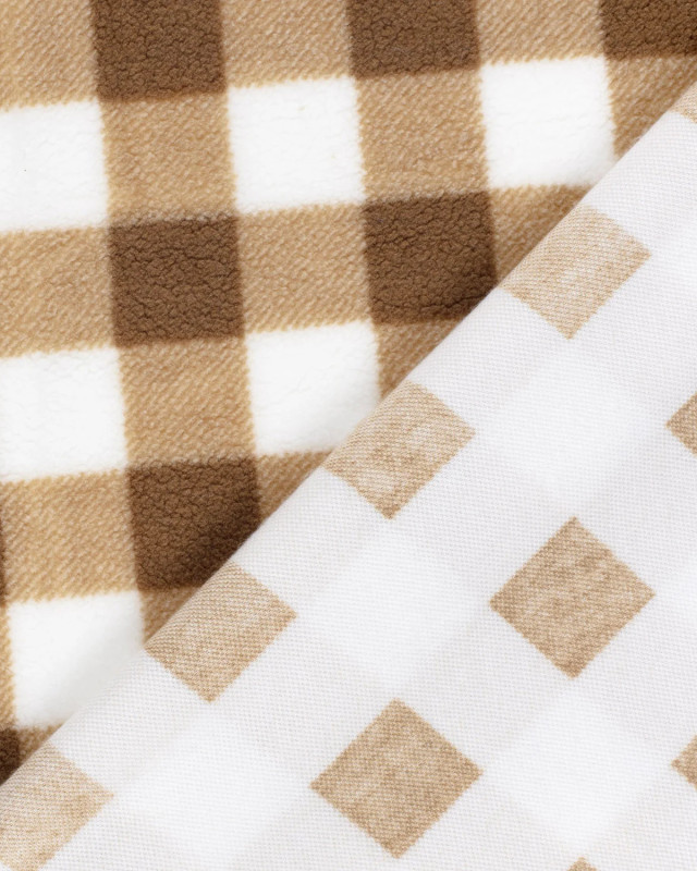 Tissu Sherpa Mouton à Carreaux Marron - Mercerine