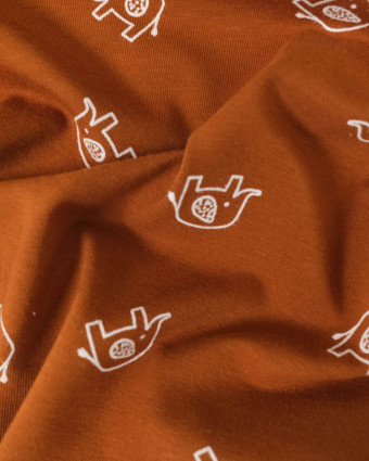 Jersey De Coton Caramel Imprimé Éléphant - Mercerine
