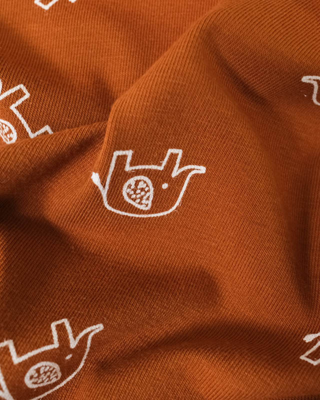 Jersey De Coton Caramel Imprimé Éléphant - Mercerine