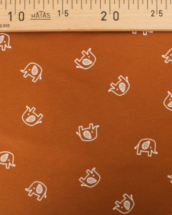 Jersey De Coton Caramel Imprimé Éléphant - Mercerine