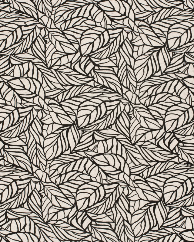 Viscose Lin Beige Naturel Motif Feuillage Noir - Mercerine
