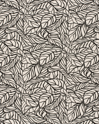 Viscose Lin Beige Naturel Motif Feuillage Noir - Mercerine