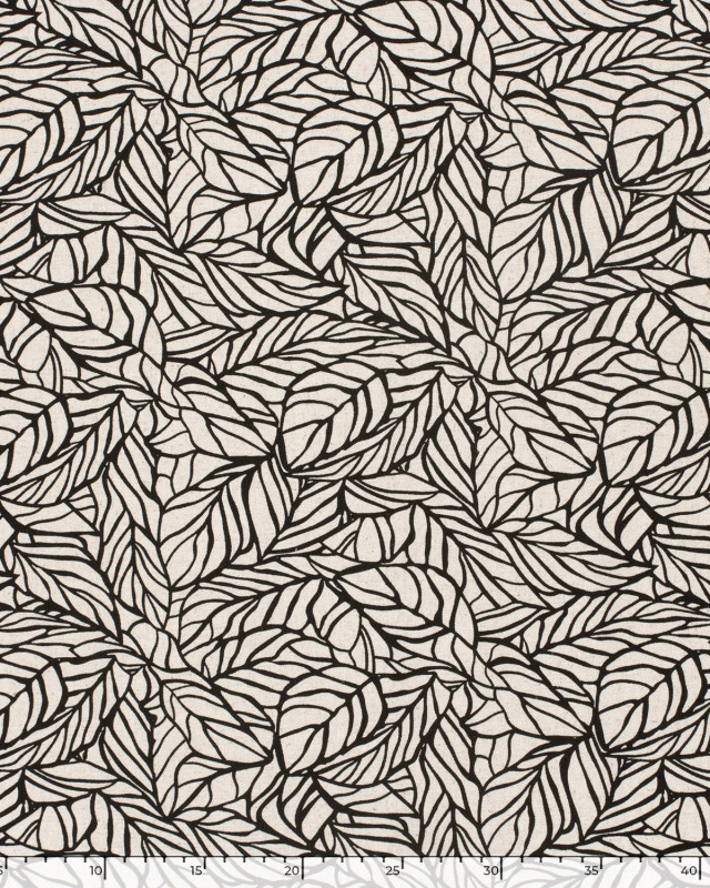 Viscose Lin Beige Naturel Motif Feuillage Noir - Mercerine