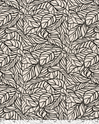 Viscose Lin Beige Naturel Motif Feuillage Noir - Mercerine